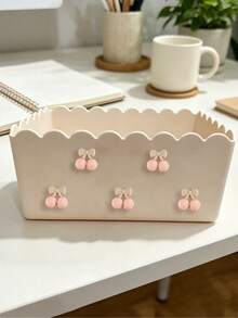 Cherry Storage Box, Cherry Storage Box, Cosmetic Organizer, Student Desk Stationery Organizer, Home Miscellaneous Storage Basket, Suitable For Home, Office, Kitchen, Bedroom Vanity, Daily Essentials, Suitable For Home, Restaurant, Living Room Decoration, Vanity, Durable Plastic, Wedding Bride Gift, Mother's Day Gift, Birthday Gift, Holiday Souvenir, Back To School Gift, Graduation Gift - Multicolor - View 5