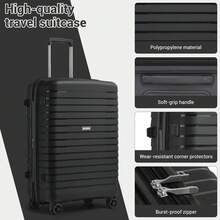 Carry On Suitcase Small 20 Inch Cabin Luggage Medium 24 Inch Large 28 Inch Ribbed PP Hardshell Expandable TSA Lock Cup Holder 3 Piece Luggage Set - Black - View 6