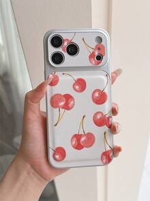 1pc Fashion Creative Full-Screen Red Cherry Pattern Electroplated Silver Leather Puffy Phone Case Compatible With Apple XS/XS Max/XR/11/12/13/14/14 Plus/15/15 Plus/16 Pro/16 Pro Max/17 Pro Max Series, Shockproof, Camera Protection, Holiday Gift, Suitable For Men And Women Couples - Multicolor - View 2