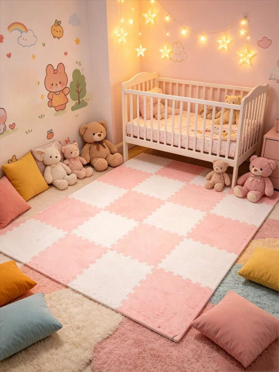 6pcs/Set Alas Lantai Busa Saling Terhubung, Alas Bermain Puzzle Lembut & Tenang, Alas Bermain Bayi, Perlengkapan Bayi Baru Lahir, Dekorasi Kamar - MultiWarna - View 1