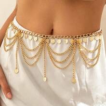 Western Vintage Multi-Layer Coin Tassel Belt, Vintage Gold Waist Chain, Bohemian Style Decorative Accessory, Suitable For Daily And Vacation Outfits - A - View 3