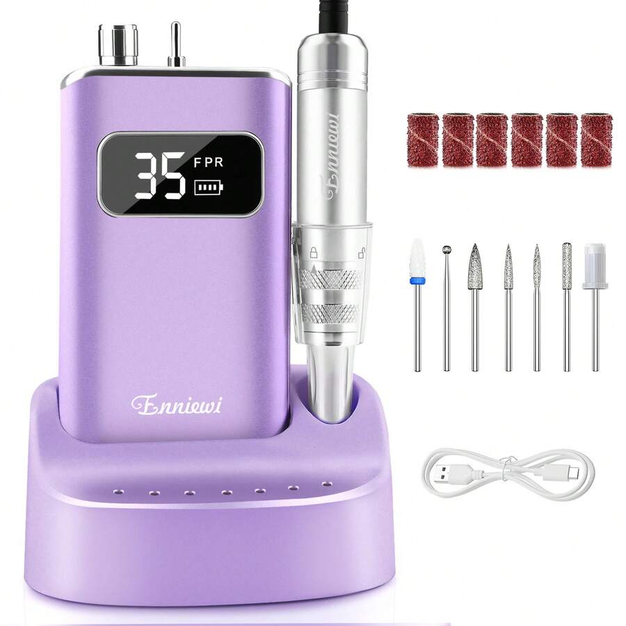 enniewi 電動美甲修甲機，便攜式美甲修甲套組，配備可充電底座，無線電動美甲機，適用於去除凝膠和壓克力指甲，居家沙龍足部與手部美甲工具
