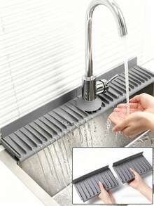 3/2/1pc Faucet Splash Guard, Modular Water Channel, Kitchen Faucet Silicone Mat, Non-Slip Quick-Dry Draining Mat, Easy-To-Clean Surface, Suitable For Single-Hole Faucets, Suitable For Kitchen And Bathroom, Kitchen Supplies, Kitchen Essentials, Home Essentials, Father's Day Gift, Kitchen Storage - Grey - View 2