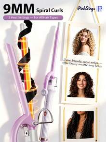 PinkSings 9mm Ceramic Small Curling Iron, 3/8 Inch Small Curling Iron, Suitable For Short And Long Hair, 3 Temperature Settings Ceramic Small Curling Iron, Create Tight Curls - Pink - View 7