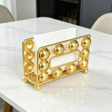 Luxury Rectangular Gold Spherical Napkin Holder, Hollow Base, Modern Metal Tissue Box, 3D Sphere Decoration And Spherical Feet, Decorative Tabletop Napkin Storage Rack, Suitable For Kitchen, Restaurant, Coffee Bar, Home Decor - View 9