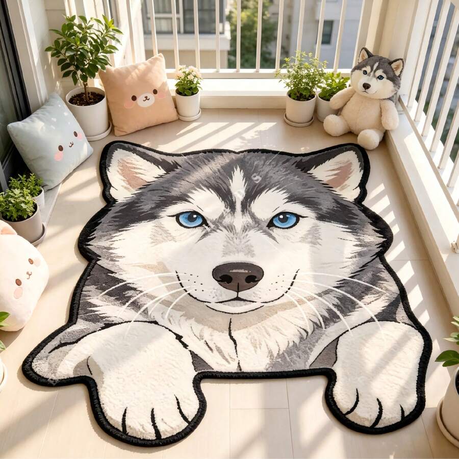 1pc Alaskan Puppy Head Faux Cashmere Bath Mat, Bathroom Rug, Doormat, Small Rug, Carpet, Floor Mat, Home Decor, Area Rug, Outdoor Mat, Bedroom Carpet, Washable - Multicolor - View 1