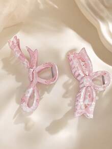 2PCS Printed Bow Hair Clips, Suitable For Thick Hair, Minimalist Design Large Hair Clips, Suitable For Thick Or Thin Hair. Durable Non-Slip Hair Clips For Women, New High-End Autumn/Winter Hair Accessories Launched In 2026, Essential Accessories For Women's Holiday Outfits And Summer Styling. - Multicolor - View 8