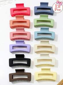 12pcs Multicolor Y2K Square Hair Claws, Gift For Cute Girls, Hair Accessories, Girls Accessories, Girls Hair Clips, Girls Hair Ornaments, Birthday Party Small Gifts, Graduation Gifts, Cute Little Things, Holiday Essentials, Festival Accessories, Teacher Gifts, Summer Accessories, Wholesale, Cheap, Birthday Wishes, Y2K Accessories, Elegant Girls Hair Clips - Multicolor - View 3