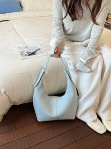 1pc Mini, Minimalist Design Soft PU Solid Color Multi-Function Mini Crossbody Bag, Women's Underarm/Handheld Small Wallet, PU Material, Portable Mini Style - Blue - View 6