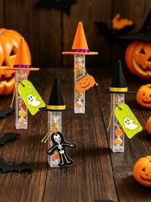 12 Sets Halloween Treat Boxes With Witch Hat And Tags Mini Plastic Gift Candy Jars Trick Or Treat DIY Gift Storage Containers For Halloween Party Favors - Halloween Edition - View 7