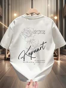 Weihnachtliches T-Shirt mit gotischem Rosenmuster und Schriftzug in pinkfarbener Schrift. Dieses lässige Sommerteil mit kurzen Ärmeln und Rundhalsausschnitt ist ein echter Hingucker. - Weiss - Übersicht 2