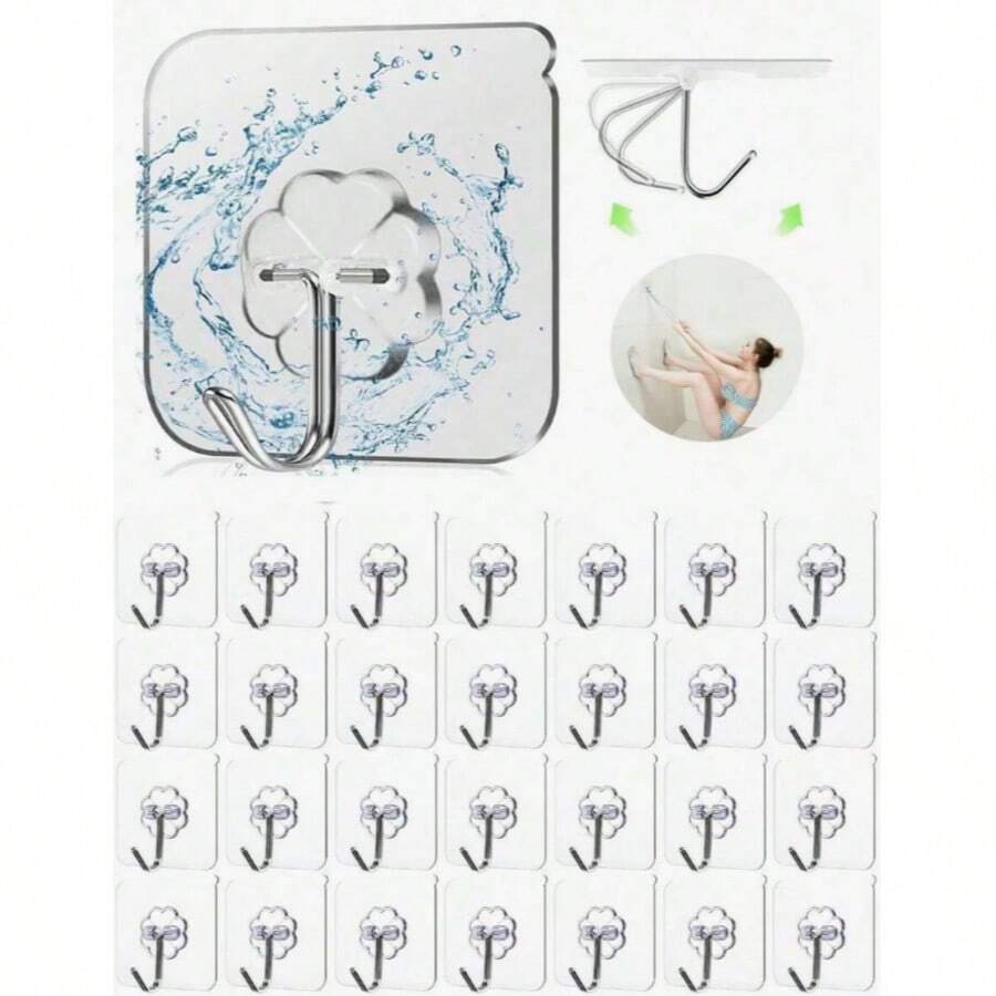 1pc/10pcs/20pcs/30pcs Heavy Duty Self-Adhesive Wall Hooks, Waterproof Bathroom Hooks, Damage-Free Storage Hooks, Multi-Functional Wall Hooks