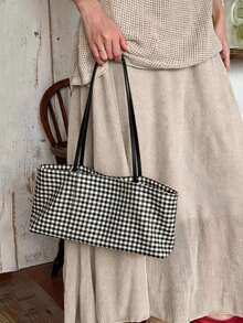 2026 New Niche Design Canvas Underarm Bag, Relaxed Casual Versatile Underarm Bag, Commuter Shoulder Bag - Black and White - View 3