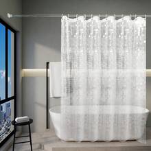 [Modern Minimalist PEVA Waterproof Shower Curtain]Geometric Mosaic Pattern, Breathable Bathroom, Semi-Transparent Flexible Material, Reinforced Plastic Rings - Clear - View 11