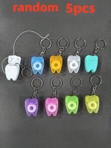 Portable Tooth-Shaped Keychain With Built-In Ultra-Fine Dental Floss, (Random Color); Cleans And Keeps Breath Fresh - This Portable Keychain Design Is Exquisite - Multicolor - View 12