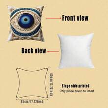 4pcs Bohemian Faux Rope Knot Blue Evil Eye Pillow Covers, Vintage Turkish Nazar Lucky Eye Pattern, Single-Sided 2D Flat Print Not 3D Real Embroidery, Soft Comfortable Polyester Cushion Covers, 45*45cm (18*18in), Zipper Closure, Machine Washable, Suitable For Living Room Bedroom Home Decor (Pillow Covers Only, Insert Not Included) - Multicolor - View 4