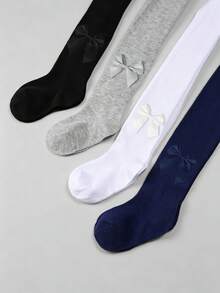 4 Pairs Baby Girls Solid Color Plain Minimalist Leggings Tights, Elastic Comfortable, Versatile Leggings For Young Girls Suitable For Daily Wear - Multicolor - View 6