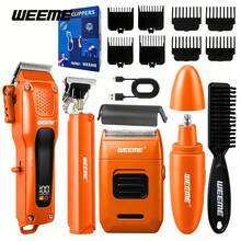 WEEME 4PCS Professional Hair Clipper Set, Cordless Electric Trimmer With LED Display, 8 Guide Combs, USB Rechargeable Barber Kit For Men - Orange - View 3