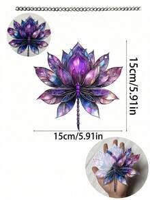 Blue Lotus Dragonfly Sun Catcher, 2D Acrylic Hanging Decor, Purple Painted Glass Style, Window Home Decoration, Dreamy Starry Sky Art, Bohemian Style, Light-Catching Pendant, Indoor And Outdoor Decoration - Suncatcher - View 10