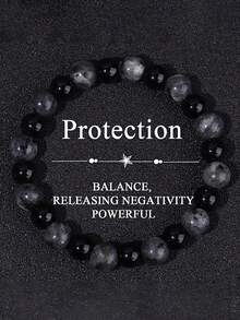 YAUKIA Pulseira de Contas de Labradorita Preta Natural, Proteção Aterramento, Alívio do Estresse, Joia Presente, Yoga, Meditação, Cura Espiritual - Multicolorido - Visão 1