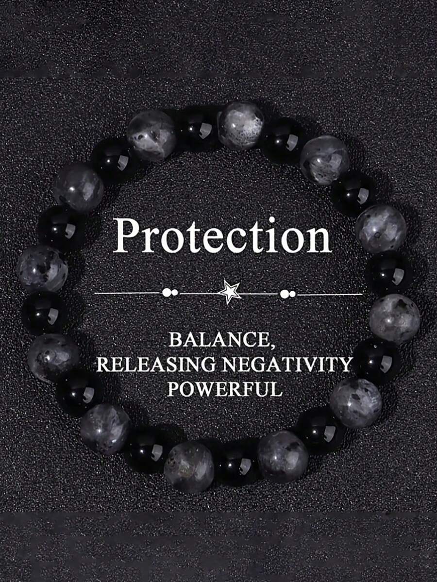 YAUKIA Pulseira de Contas de Labradorita Preta Natural, Proteção Aterramento, Alívio do Estresse, Joia Presente, Yoga, Meditação, Cura Espiritual - Multicolorido - Visão 1