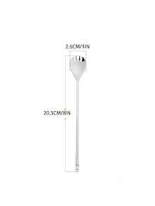 2/5pcs Long Handle Stainless Steel Spoon Fork Combo, 2-In-1 Fruit Salad Stirring Spoon, Canned Food Spoon - Silver - View 6