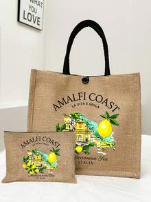Bolsa de lino con estampado creativo de limón & letra, bolso de compras cuadrado amarillo, bolsa de almacenamiento casual de gran capacidad, bolsa reutilizable para comestibles para hombres & mujeres maestros, bolsa organizadora, bolsa de maquillaje, bolsa de playa para trabajo, viaje & uso diario, bolsa de hombro ligera con bolsillo para monedas, diseño novedoso, regreso a la escuela, graduación, Día de la Madre, Día de San Valentín, regalo de cumpleaños - Multicolor - Ver 13