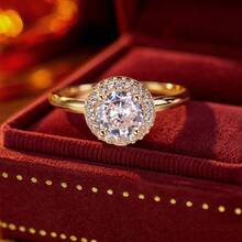 1pc Minimalist Geometric Round Design Cubic Zirconia Women's Ring - Multicolor - View 8