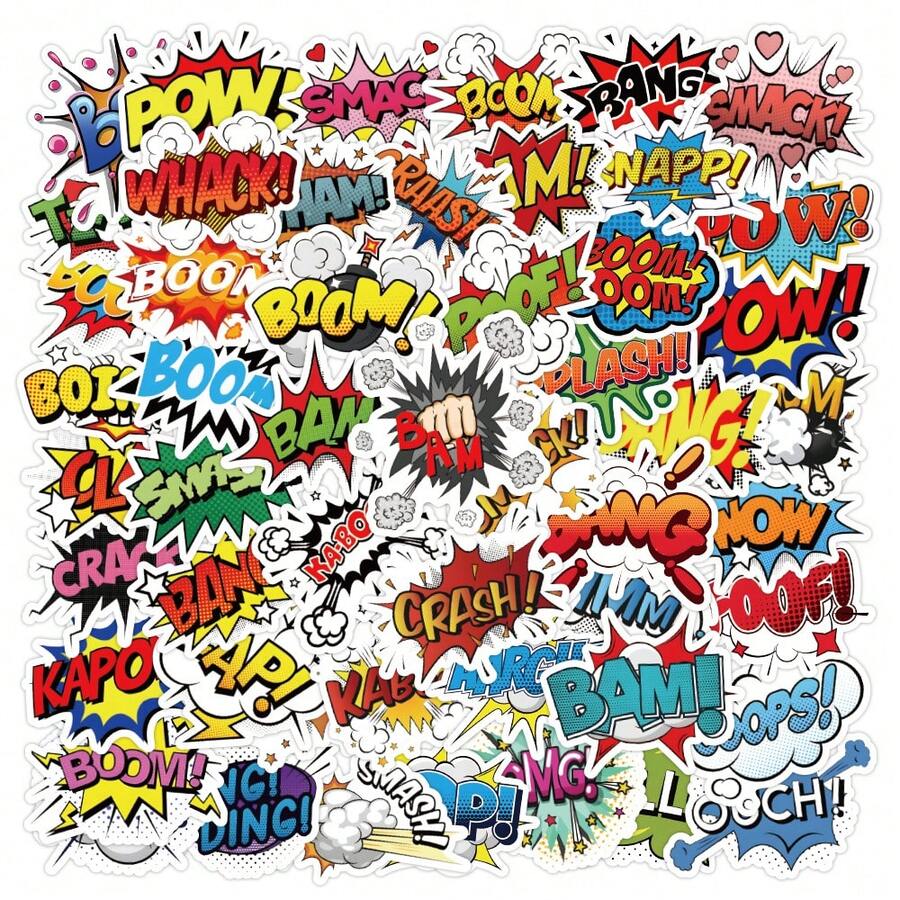 Paquete de 50 piezas de pegatinas estilo cómic, palabras de onomatopeya de arte pop, calcomanías de vinilo, pegatinas y calcomanías para ciclismo, patinaje sobre ruedas, portátil y botella de agua - 1 Set - Ver 1