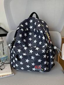 女款全滿白色星星印花後背包，復古輕量休閒學生書包，適合青少年的百搭日常通勤背包 - 多色 - View 10