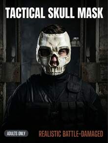 Ghost Skeleton Tactical Mask, White Striped Distressed Bone Half Face Mask, Latex Cosplay Mask For Costume, Halloween Party, Masquerade Cosplay Prop, Adjustable Buckle Comfortable Fit Full Head Mask, Suitable For Adult Men - View 5