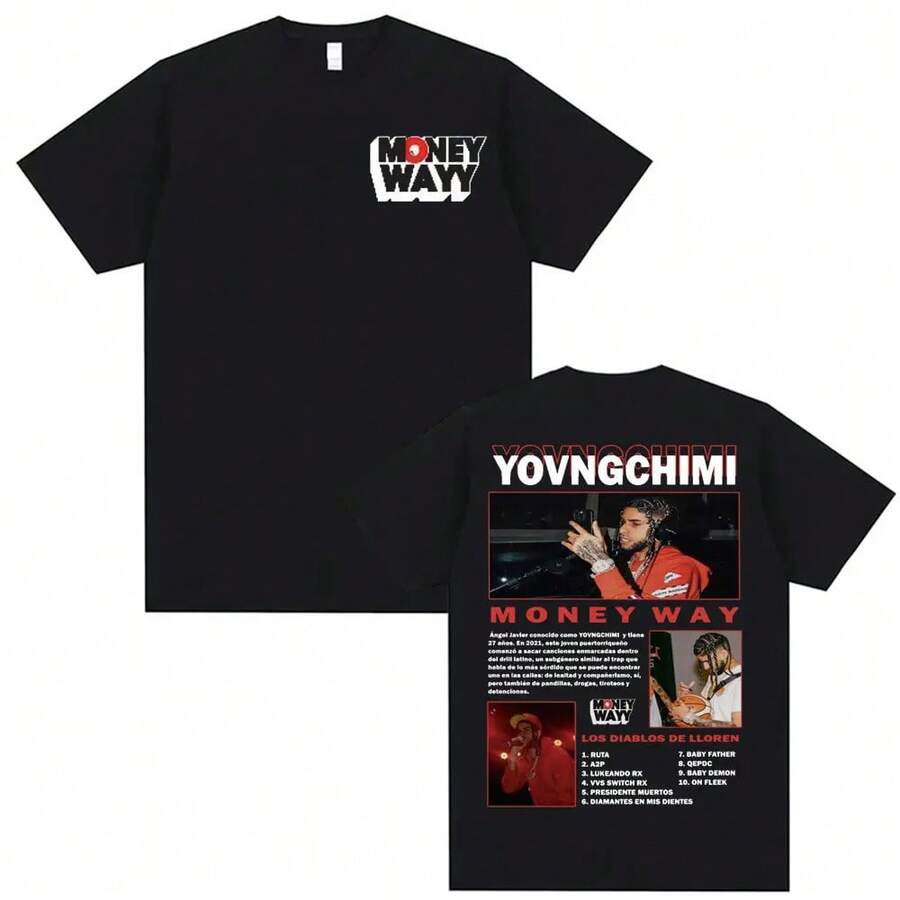 Rapper Yovngchimi Money Way Album Tour T-Shirt, Men's Clothing, Fashion Gothic T-Shirts, Unisex T-Shirts, Casual Cotton T-Shirt, Clothing - Black - View 1