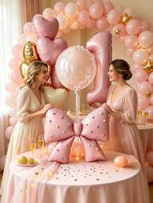 Colorful Pom Poms And Pink Bow Balloons With Number Heart Balloon Set, Includes 2cm 20pcs (Random Color), Stickers, Suitable For Romantic Birthday Party Decoration, Wedding, Photo Props, Bachelor Party, Holiday Celebration - Pink Number Heart Bow Colorful Balloon Set - View 9