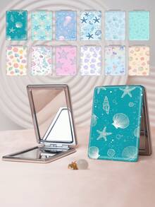 1 pièce Miroir de vanité portable de la série vintage océan, miroir à main pliable léger ultra-fin pratique, en cuir PU durable, convient à de multiples scénarios et à toutes les personnes, miroir rectangulaire à transporter - Multicolore - Voir 1