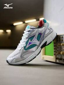 Mizuno 新款 SPEED 2K 緩震網布透氣多功能休閒跑步鞋 中性款 - 銀白色/翠藍色 - 查看 2