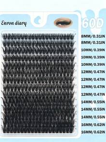 280PCS 60D D Curl DIY Lash Clusters, 8-16mm Mixed Length Natural Fluffy Volume Individual Cluster Eyelashes, Reusable Segmented Fake Lashes For Daily Makeup - D - 查看 5