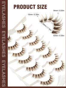 7 Pairs Reusable Brown Cartoon Style False Eyelashes, Transparent Band Natural Long Full Strip Faux Mink Lashes, Natural Criss-Cross End Lash Extensions, Create Dramatic Eye Makeup, Suitable For Beginners Easy To Apply - 棕色 - 查看 5
