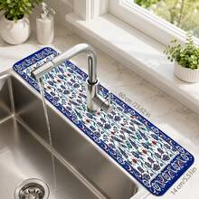 1pc Patterned Anti-Slip Diatomite Mud Faucet Drain Pad, Quick-Dry Absorbent Sink Splash Guard Mat, Rubber Base, Suitable For Kitchen/Bathroom Faucet - Multicolor - View 11