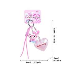 Miniso Hebilla de cuerda de mano Hello Kitty Fashion Sweetheart, colgante de llave con corazón 3D KT, accesorio para mochila para niñas (1 pieza) - Rosa - Ver 8