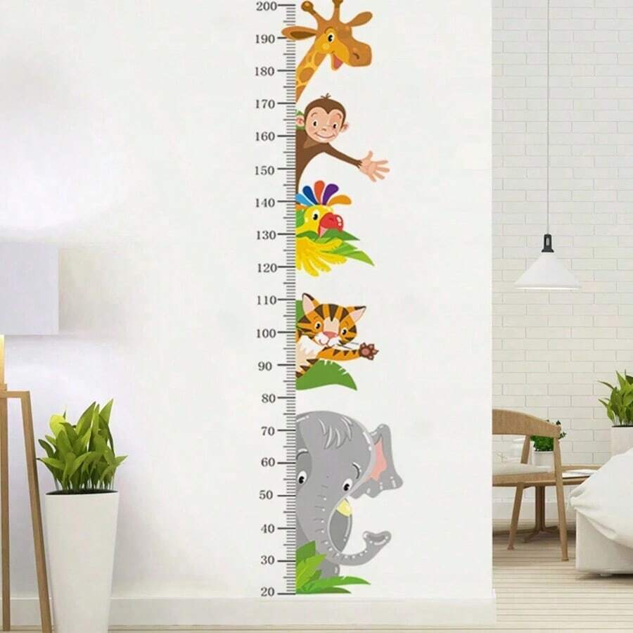 1 Set/2 Pcs Animal Height Growth Chart Stickers, Nursery Children's Room Decor Baby Height Measurement Wall Ruler, Cartoon Animal Wall Decals - one-size - View 1