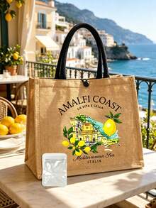 Bolsa de lino con estampado creativo de limón & letra, bolso de compras cuadrado amarillo, bolsa de almacenamiento casual de gran capacidad, bolsa reutilizable para comestibles para hombres & mujeres maestros, bolsa organizadora, bolsa de maquillaje, bolsa de playa para trabajo, viaje & uso diario, bolsa de hombro ligera con bolsillo para monedas, diseño novedoso, regreso a la escuela, graduación, Día de la Madre, Día de San Valentín, regalo de cumpleaños - Multicolor - Ver 16