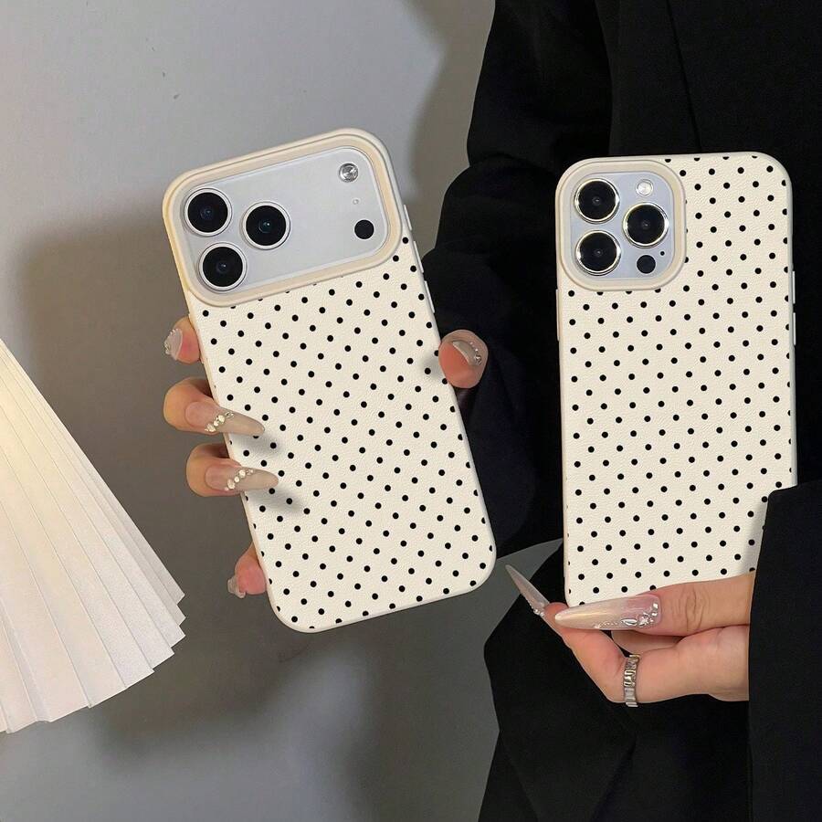 Phone Case - Black Polka Dot Pattern Lychee Grain Phone Case Suitable for Apple  17 16 15 14 13 12 11 Plus Pro Max Series Phone Case Personalized Ins Style Protective Case Fashion Phone Case Easy Protection Cute Pictures - Weiss - Übersicht 1