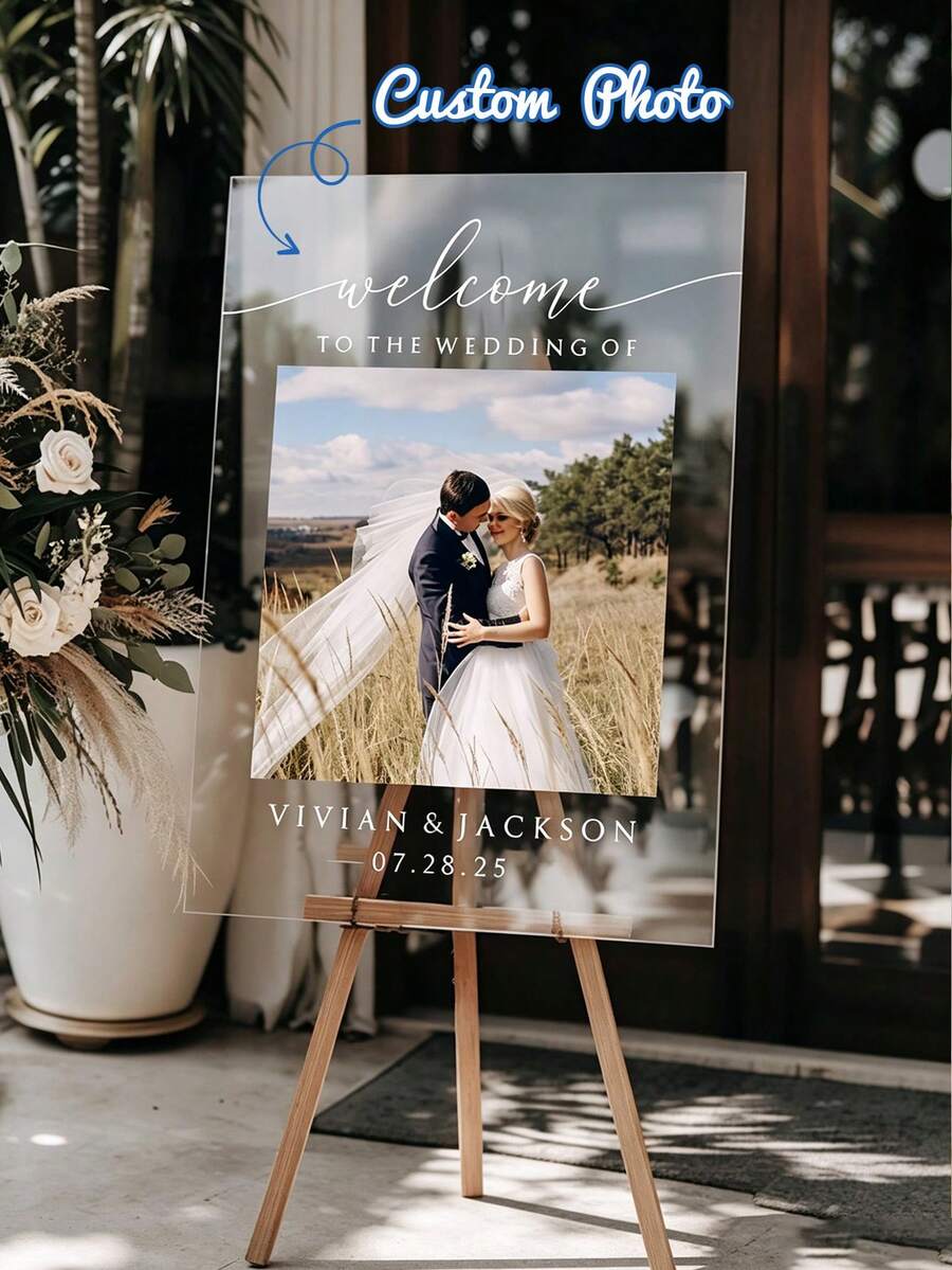Custom Wedding Welcome Sign, Welcome To Our Wedding Sign, Photo Sign, Modern Wedding Entrance Sign, Acrylic Sign, Wedding Decor, Wedding Gift - Multicolor - View 1