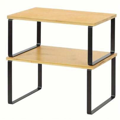 Estante de almacenamiento de cocina de hierro forjado de dos piezas con organizador de especias Estante de madera apilable de dos niveles para almacenamiento y organización