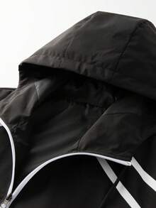 Jaket Berkerudung Pria Gaya Balap Multi-Warna dengan Garis Reflektif, Kain Tahan Lama, Desain Multi-Saku, Gaya Street Techwear, Cocok untuk Pemakaian Sehari-hari dan Perjalanan - Hitam - View 5