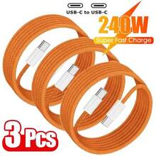 1-3PCS 3.3ft 6.6ft USB C To USB C 240W Fast Charging Cable Compatible With Apple 17 16 15Pro Max Galaxy S26 S25 S24 And More - 橘色 - 查看 1