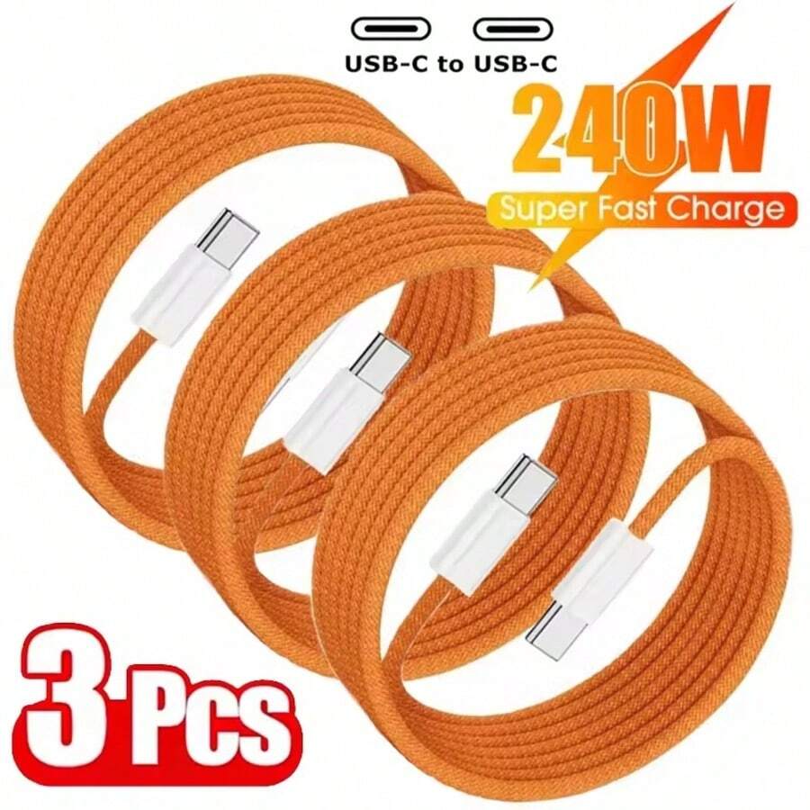 1-3PCS 3.3ft 6.6ft USB C To USB C 240W Fast Charging Cable Compatible With Apple 17 16 15Pro Max Galaxy S26 S25 S24 And More - 橘色 - 查看 1