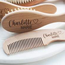3pcs Customized Text Wooden Baby Hair Brush Gift Set, Personalized Name Baby Brush Comb Bath Gift, Baby Keepsake Gift, Back To School Gift, Multi-Functional - Wood Color - View 4