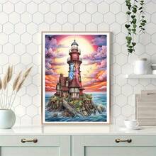 1PC | 5D DIY Diamond Painting | Colorful Clouds Lighthouse Landscape Diamond Painting Kit, Full Drill Mosaic Craft Set. High-Definition Artistic Diamond Painting. Gift Diamond Painting, Focus And Relax Through DIY, Suitable For Living Room, Bedroom, Office Wall Decoration Hanging Painting, Surprise Home Decor Gift For Family And Friends, Unframed [30*40cm/11.8*15.7in][40*50cm/15.7*19.7in] - No Frame - View 5