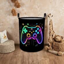 1pc Neon Game Controller Laundry Basket, Foldable Storage Bin With Cool Game Pattern And Controller, Suitable For Storing Clothes In Teenagers' Game Room - Black - View 5
